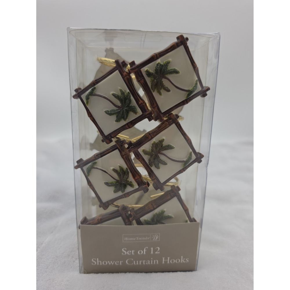 Palm Tree Resin Shower Curtain Hooks Set of 12 Home Trends NOS